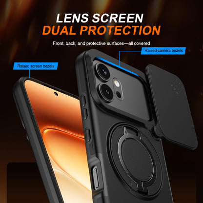 For Honor 600 / 600 Pro Global Camera Sliding Shield Magnetic Rotation Holder Phone Case - Black - EDA010204401A