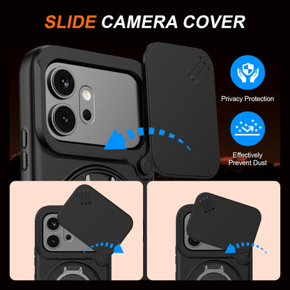 For Honor 600 / 600 Pro Global Camera Sliding Shield Magnetic Rotation Holder Phone Case - Black - EDA010204401A