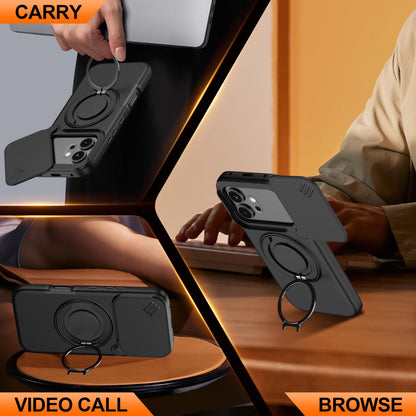 For Honor 600 / 600 Pro Global Camera Sliding Shield Magnetic Rotation Holder Phone Case - Black - EDA010204401A