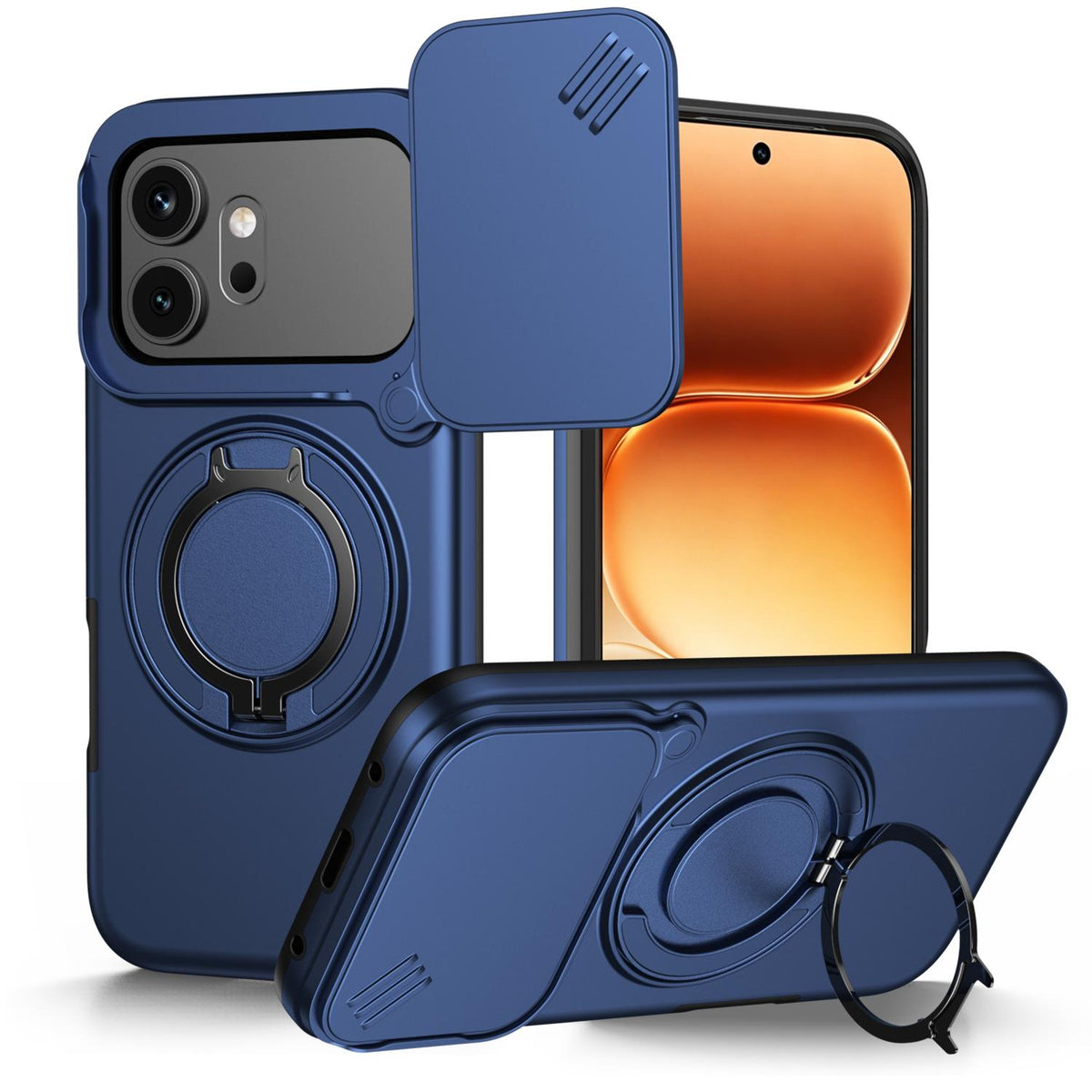 For Honor 600 / 600 Pro Global Camera Sliding Shield Magnetic Rotation Holder Phone Case - Blue - EDA010204401B