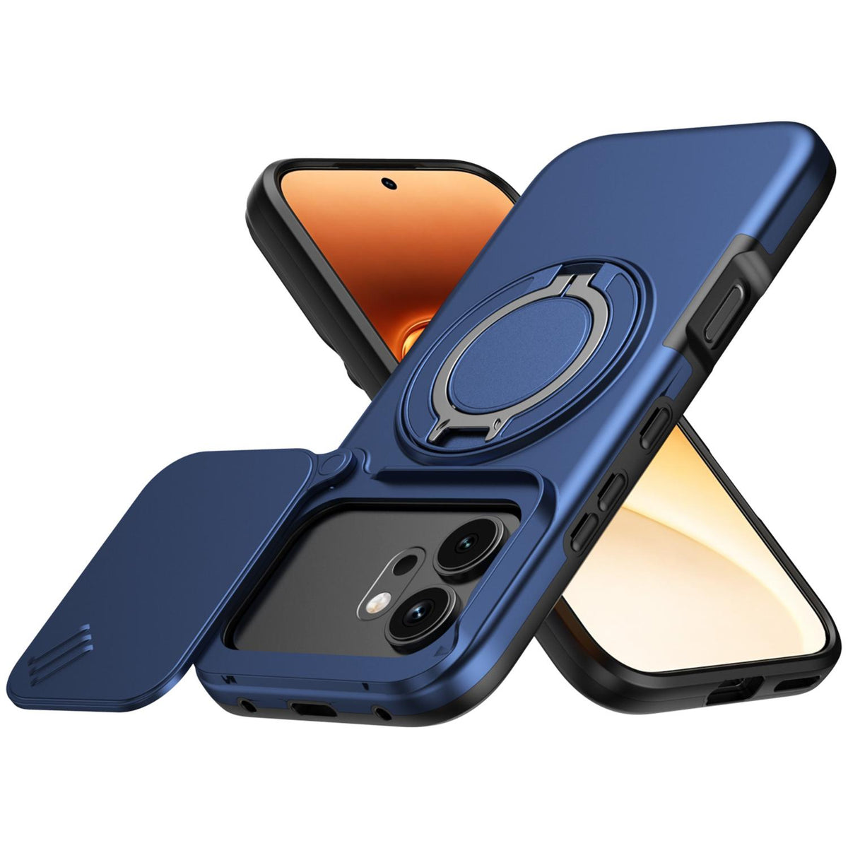For Honor 600 / 600 Pro Global Camera Sliding Shield Magnetic Rotation Holder Phone Case - Blue - EDA010204401B