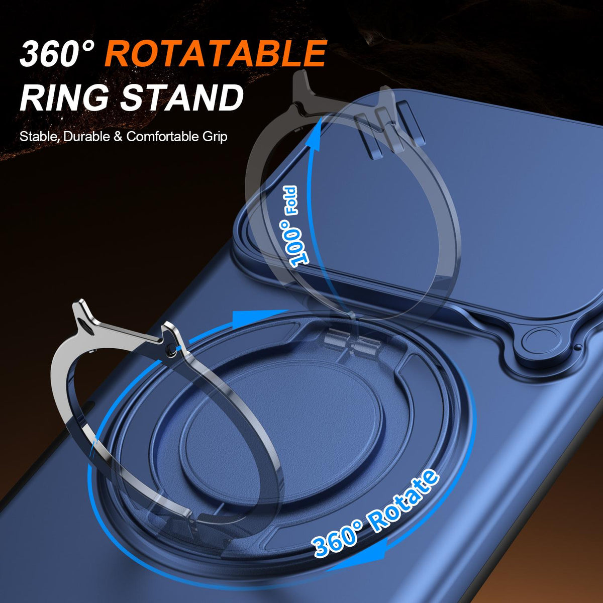 For Honor 600 / 600 Pro Global Camera Sliding Shield Magnetic Rotation Holder Phone Case - Blue - EDA010204401B