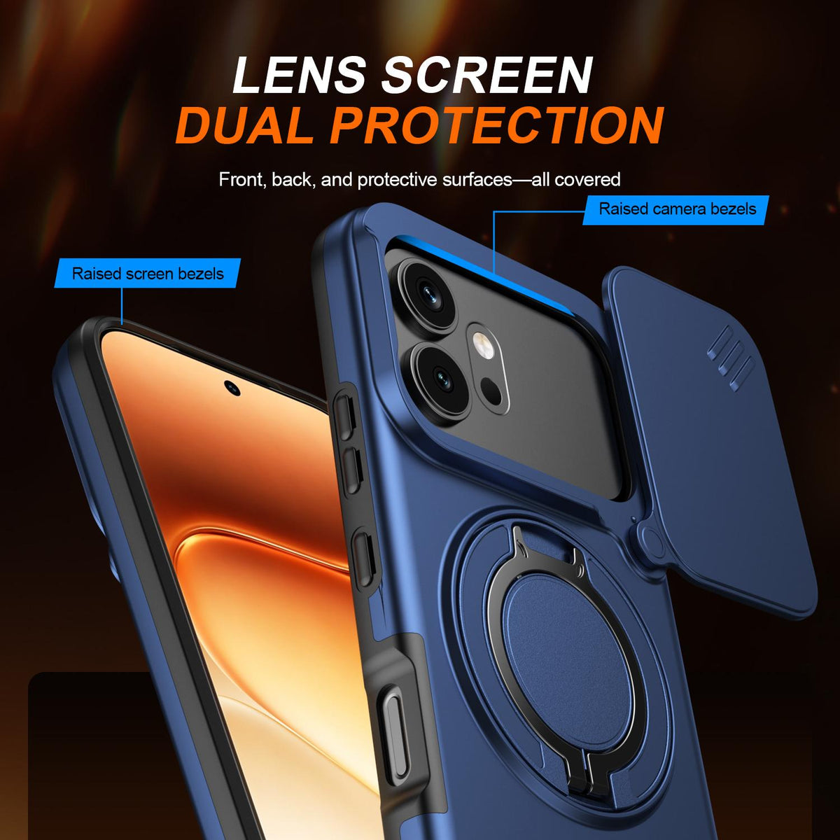 For Honor 600 / 600 Pro Global Camera Sliding Shield Magnetic Rotation Holder Phone Case - Blue - EDA010204401B