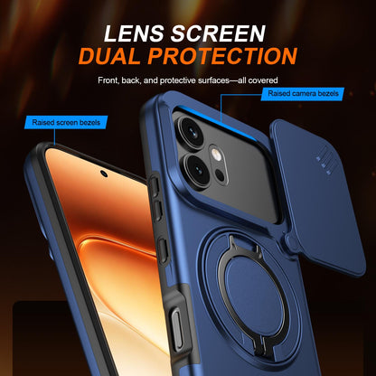For Honor 600 / 600 Pro Global Camera Sliding Shield Magnetic Rotation Holder Phone Case - Blue - EDA010204401B