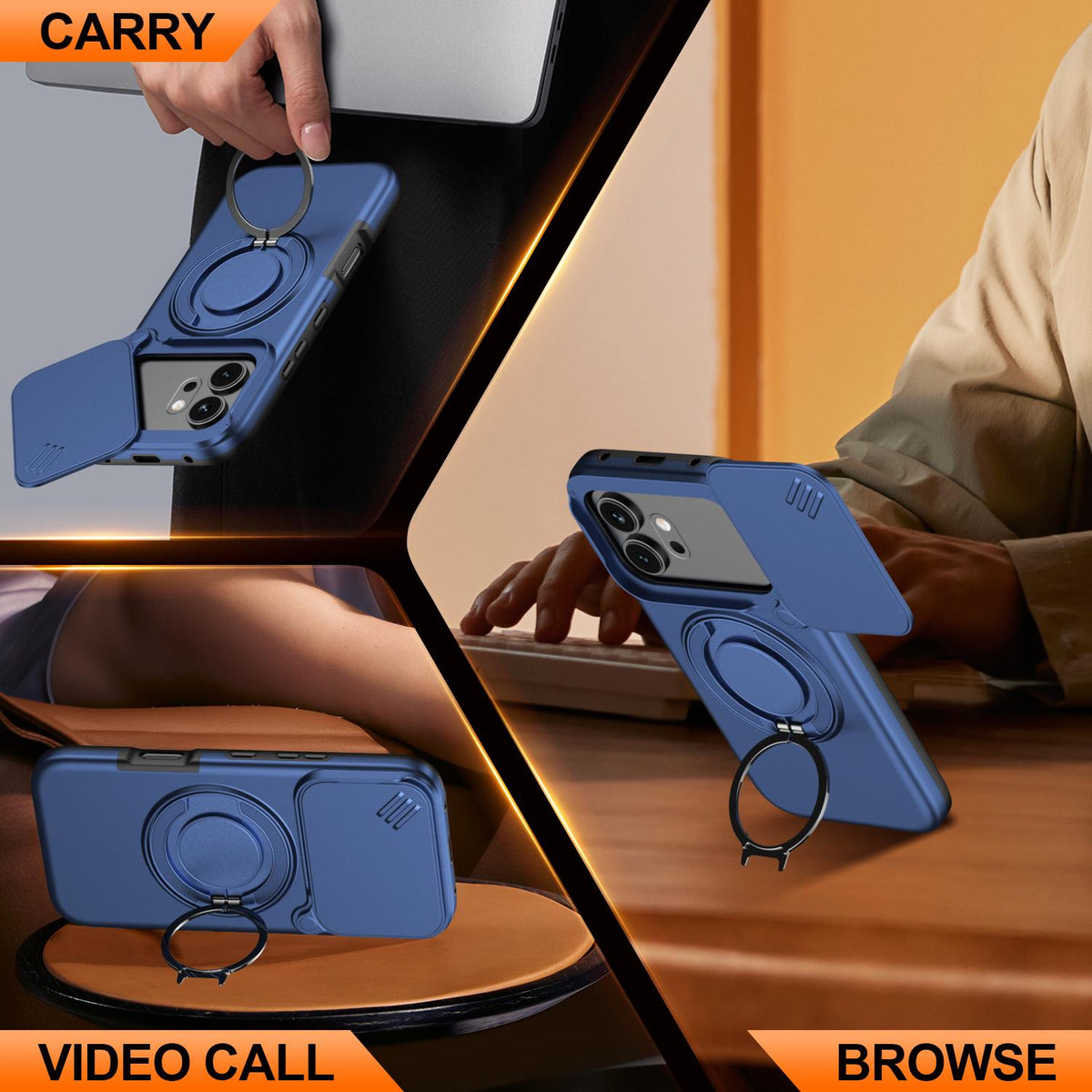 For Honor 600 / 600 Pro Global Camera Sliding Shield Magnetic Rotation Holder Phone Case - Blue - EDA010204401B