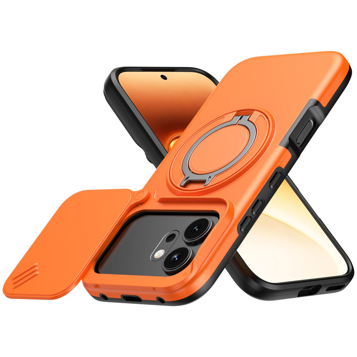 For Honor 600 / 600 Pro Global Camera Sliding Shield Magnetic Rotation Holder Phone Case - Orange - EDA010204401C