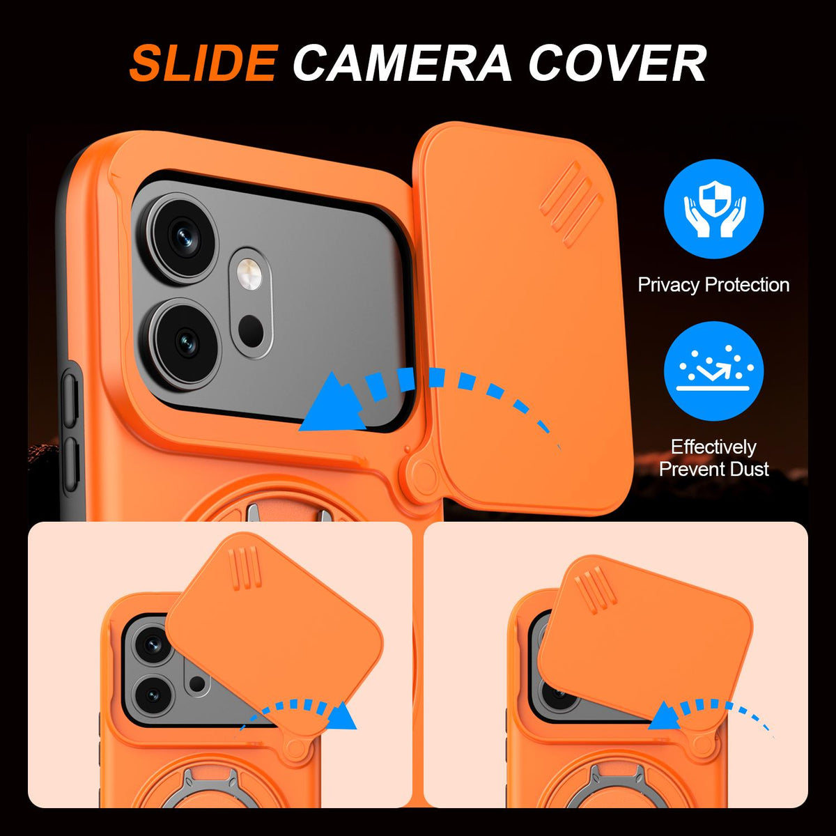 For Honor 600 / 600 Pro Global Camera Sliding Shield Magnetic Rotation Holder Phone Case - Orange - EDA010204401C