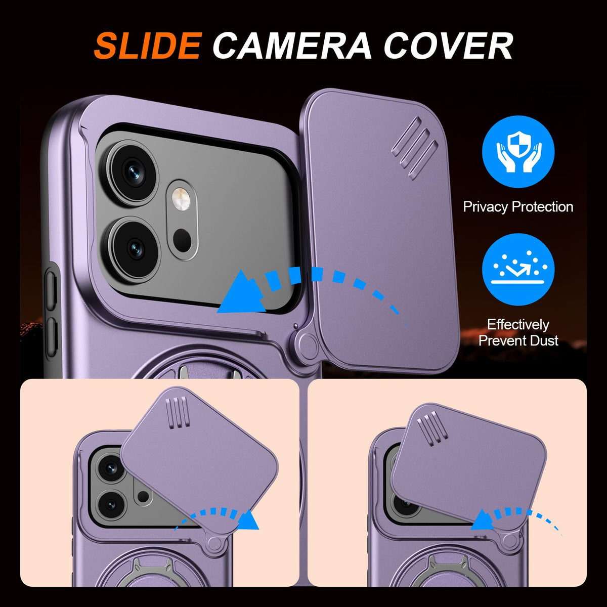 For Honor 600 / 600 Pro Global Camera Sliding Shield Magnetic Rotation Holder Phone Case - Purple - EDA010204401D