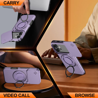 For Honor 600 / 600 Pro Global Camera Sliding Shield Magnetic Rotation Holder Phone Case - Purple - EDA010204401D
