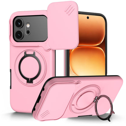 For Honor 600 / 600 Pro Global Camera Sliding Shield Magnetic Rotation Holder Phone Case - Pink - EDA010204401E