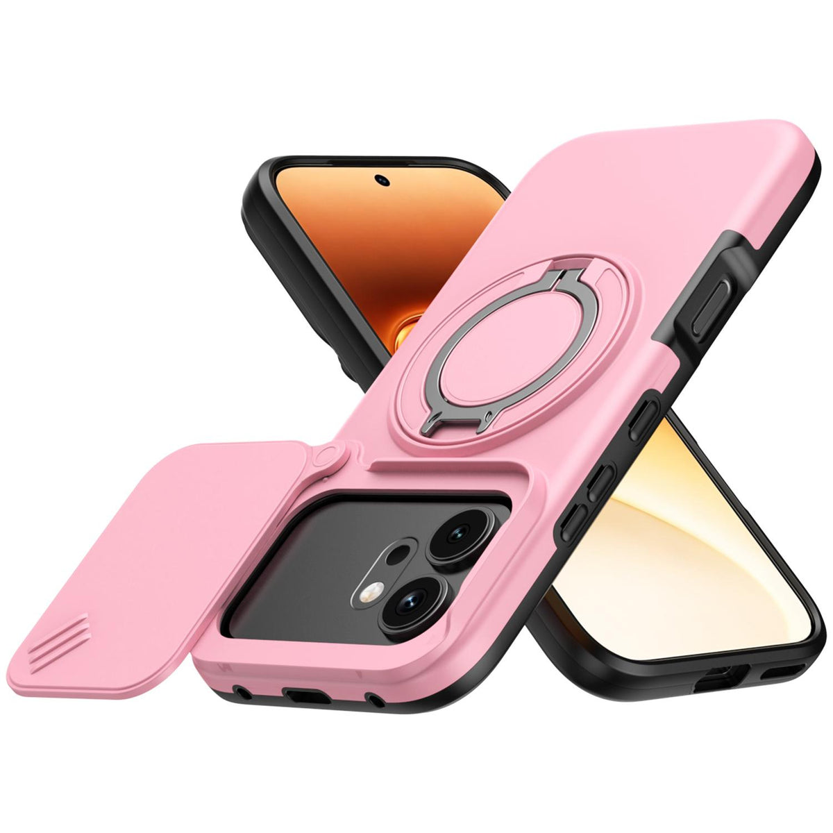 For Honor 600 / 600 Pro Global Camera Sliding Shield Magnetic Rotation Holder Phone Case - Pink - EDA010204401E