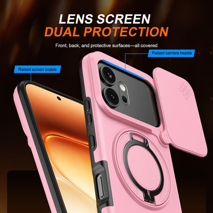 For Honor 600 / 600 Pro Global Camera Sliding Shield Magnetic Rotation Holder Phone Case - Pink - EDA010204401E