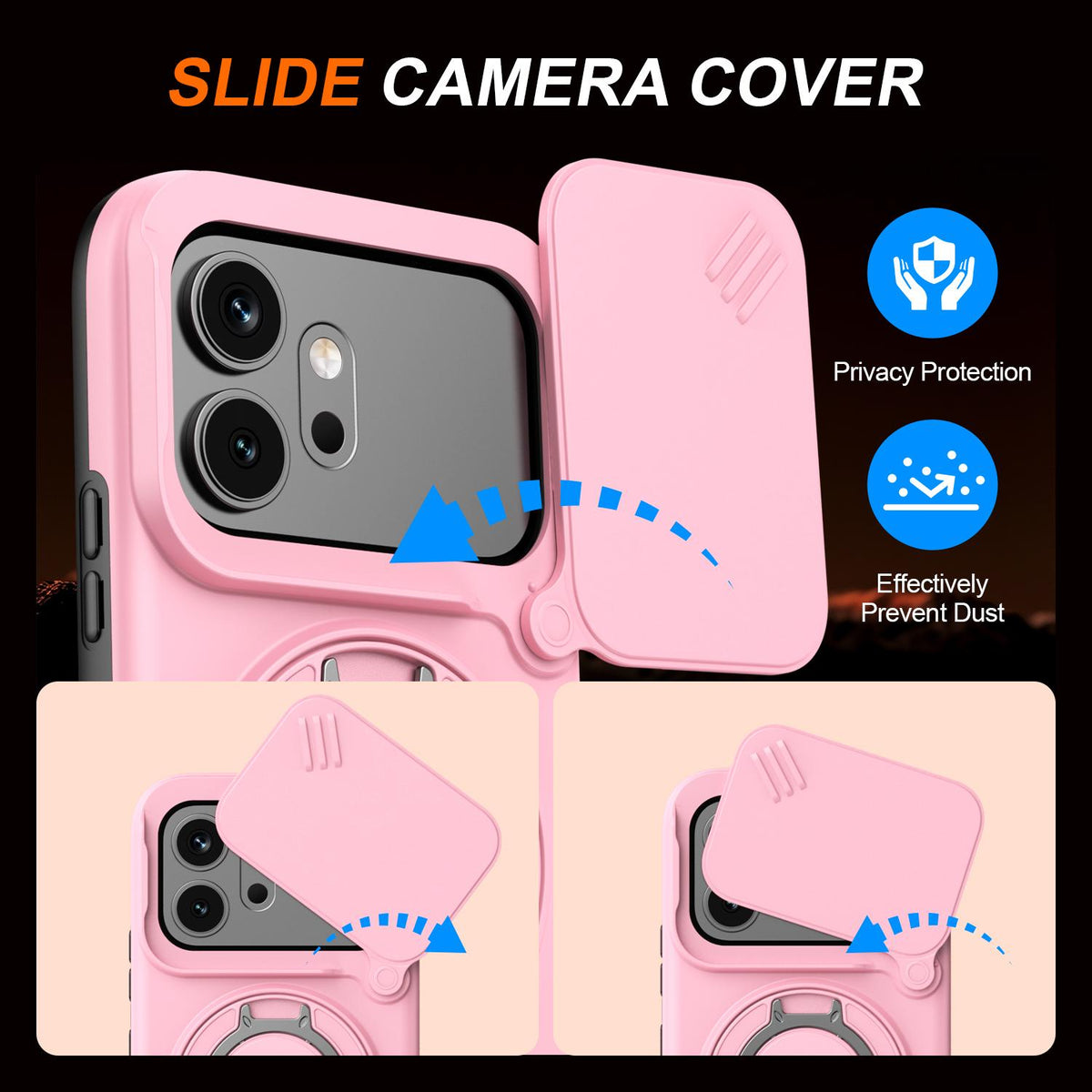 For Honor 600 / 600 Pro Global Camera Sliding Shield Magnetic Rotation Holder Phone Case - Pink - EDA010204401E