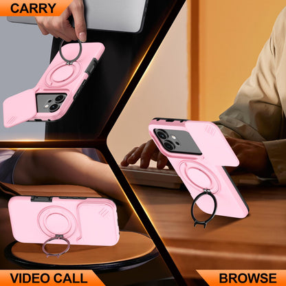For Honor 600 / 600 Pro Global Camera Sliding Shield Magnetic Rotation Holder Phone Case - Pink - EDA010204401E