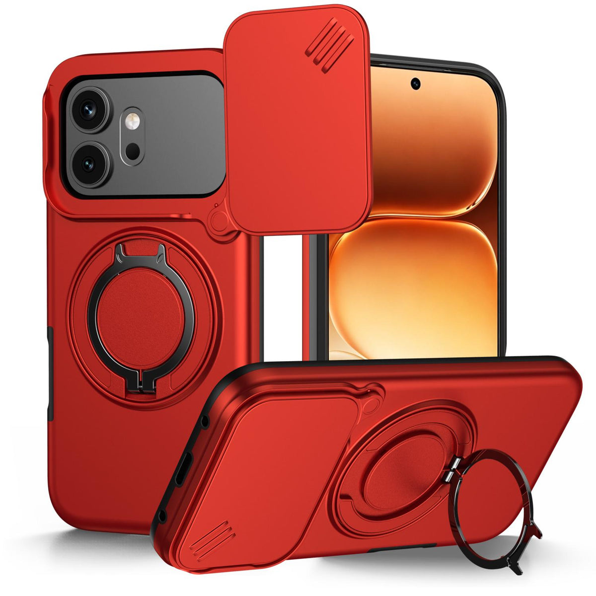For Honor 600 / 600 Pro Global Camera Sliding Shield Magnetic Rotation Holder Phone Case - Red - EDA010204401F