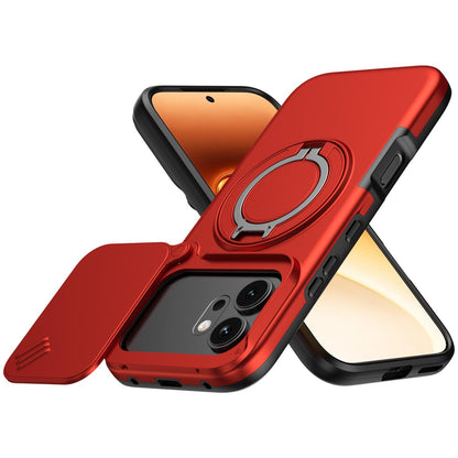 For Honor 600 / 600 Pro Global Camera Sliding Shield Magnetic Rotation Holder Phone Case - Red - EDA010204401F