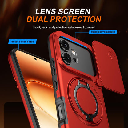 For Honor 600 / 600 Pro Global Camera Sliding Shield Magnetic Rotation Holder Phone Case - Red - EDA010204401F