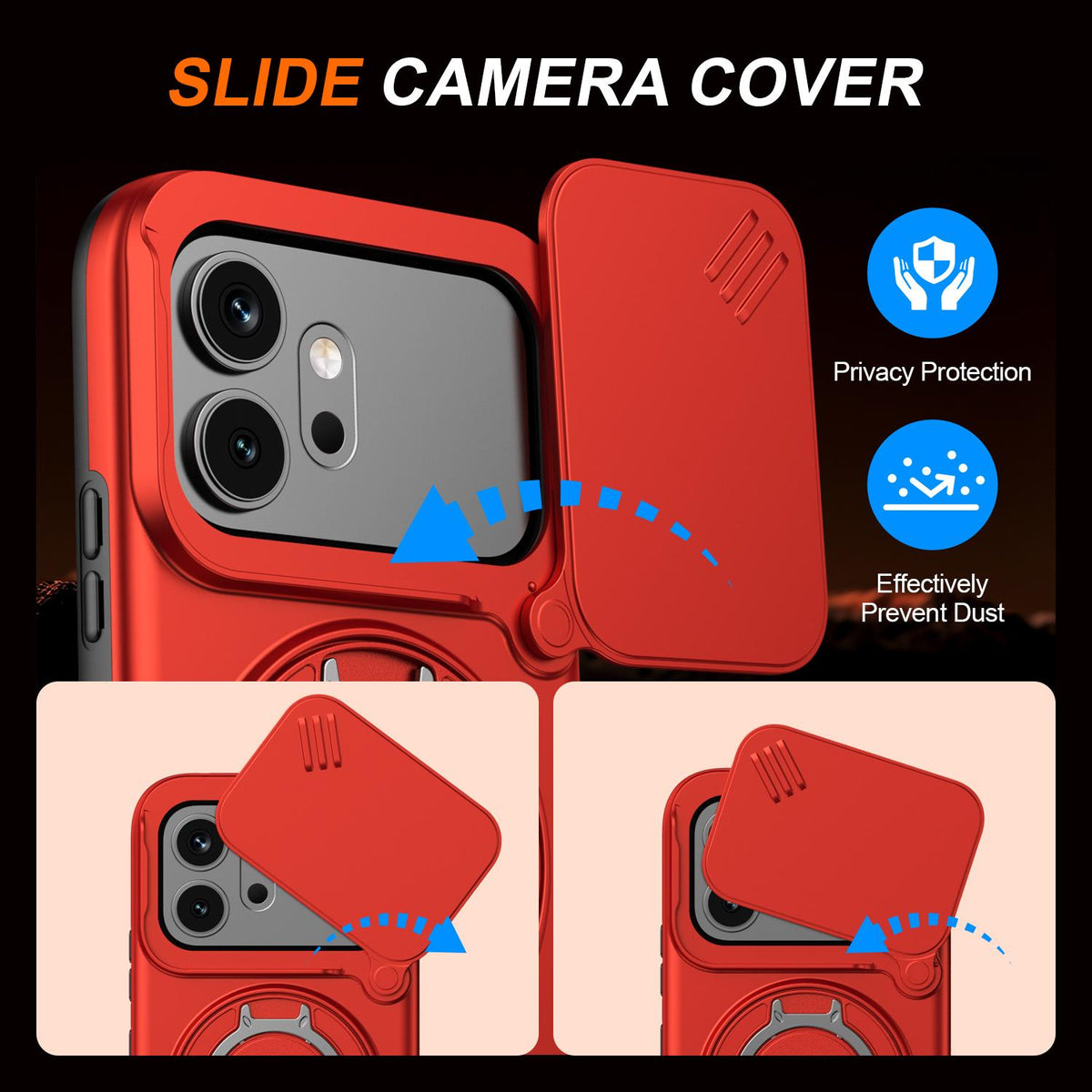 For Honor 600 / 600 Pro Global Camera Sliding Shield Magnetic Rotation Holder Phone Case - Red - EDA010204401F