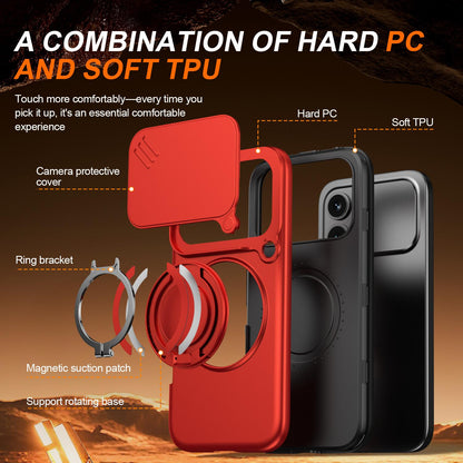 For Honor 600 / 600 Pro Global Camera Sliding Shield Magnetic Rotation Holder Phone Case - Red - EDA010204401F