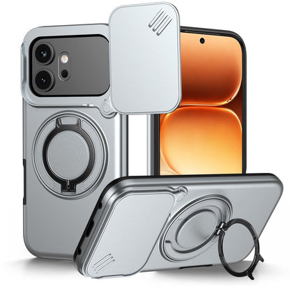 For Honor 600 / 600 Pro Global Camera Sliding Shield Magnetic Rotation Holder Phone Case - Silver - EDA010204401G