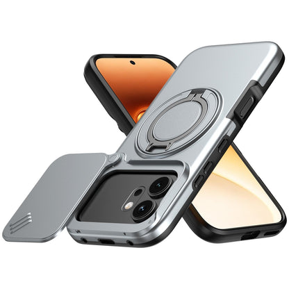 For Honor 600 / 600 Pro Global Camera Sliding Shield Magnetic Rotation Holder Phone Case - Silver - EDA010204401G