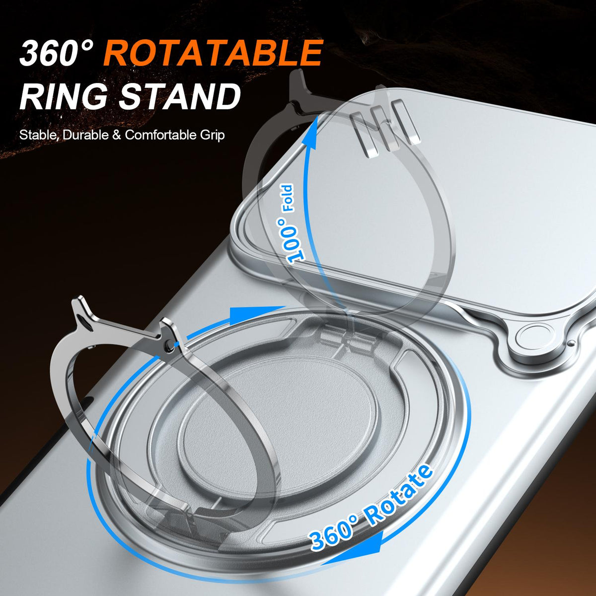 For Honor 600 / 600 Pro Global Camera Sliding Shield Magnetic Rotation Holder Phone Case - Silver - EDA010204401G