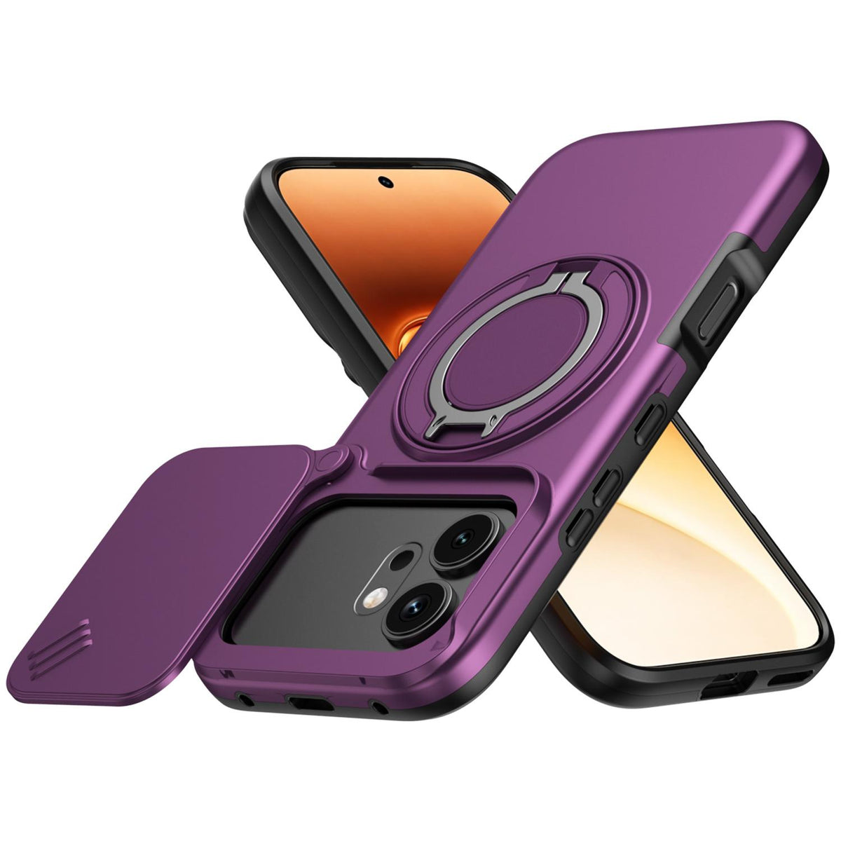For Honor 600 / 600 Pro Global Camera Sliding Shield Magnetic Rotation Holder Phone Case - Cherry Red - EDA010204401H