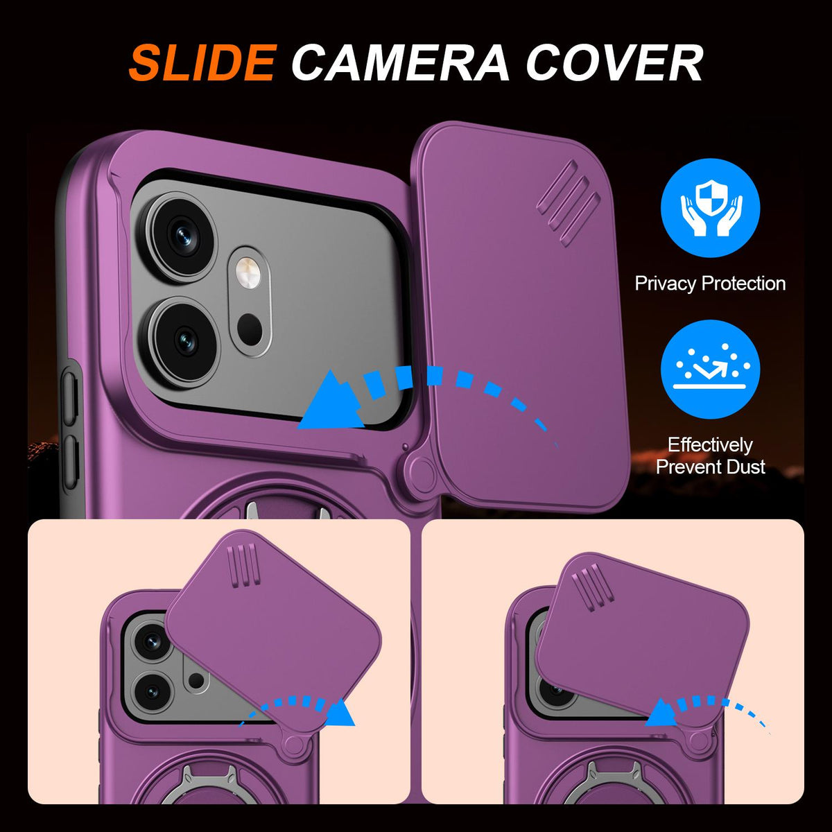 For Honor 600 / 600 Pro Global Camera Sliding Shield Magnetic Rotation Holder Phone Case - Cherry Red - EDA010204401H