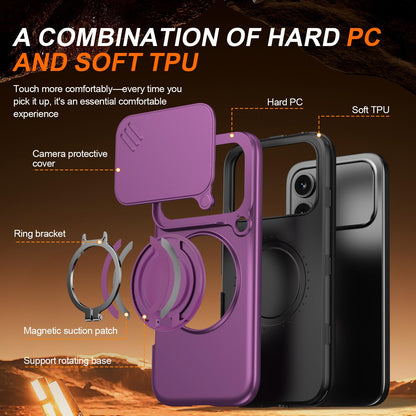 For Honor 600 / 600 Pro Global Camera Sliding Shield Magnetic Rotation Holder Phone Case - Cherry Red - EDA010204401H