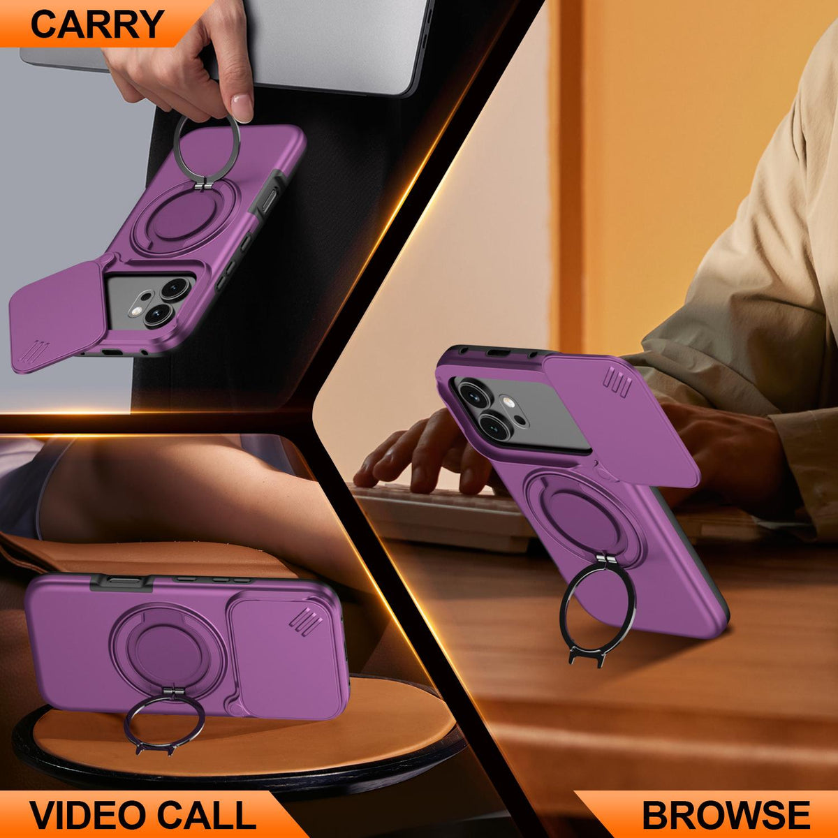 For Honor 600 / 600 Pro Global Camera Sliding Shield Magnetic Rotation Holder Phone Case - Cherry Red - EDA010204401H