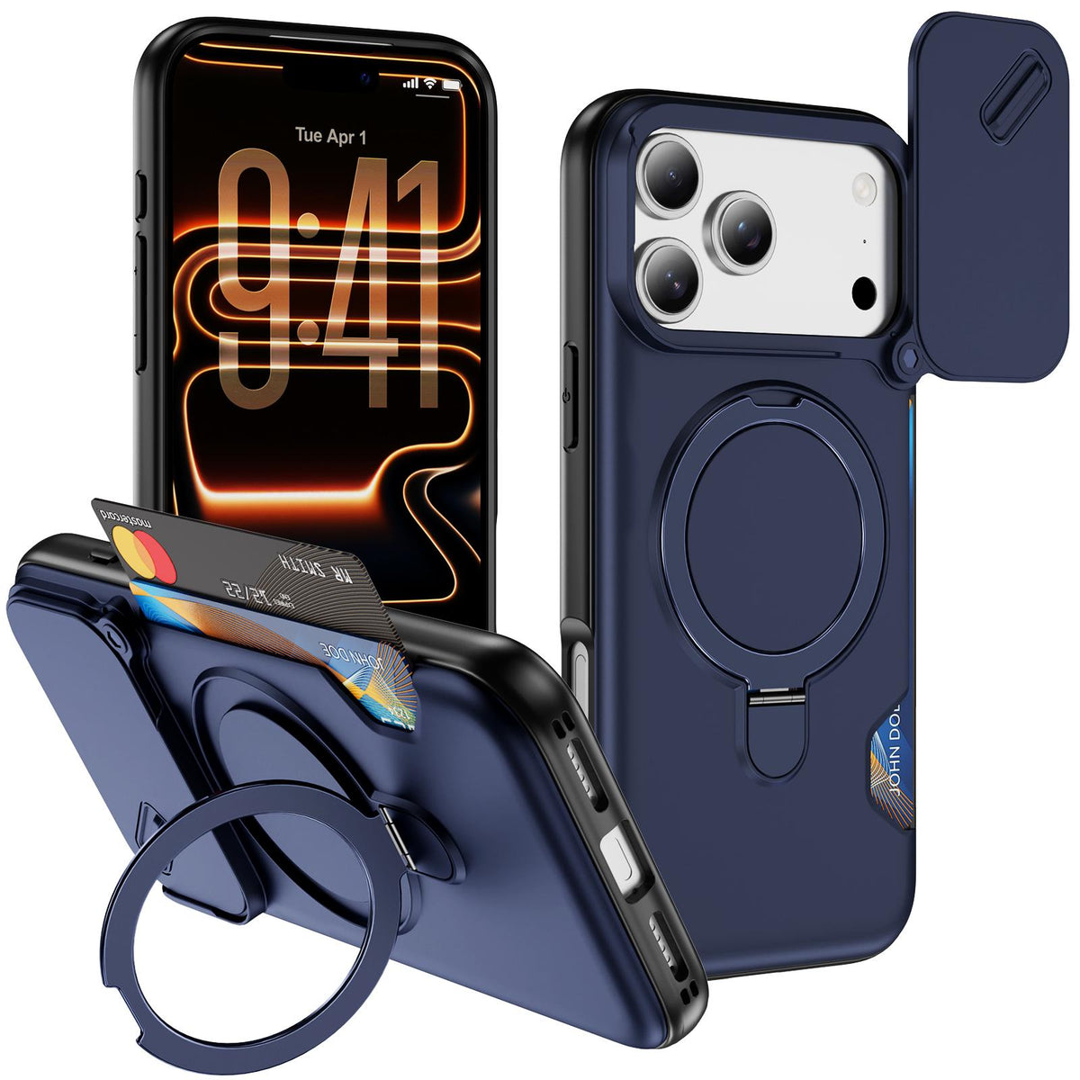 For iPhone 18 Pro Max Sliding Camshield Card Slot Magnetic Rotation Holder Phone Case - Royal Blue - EDA010205702A