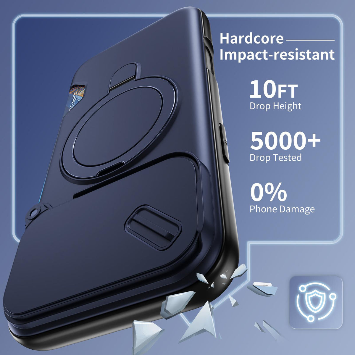 For iPhone 18 Pro Max Sliding Camshield Card Slot Magnetic Rotation Holder Phone Case - Royal Blue - EDA010205702A