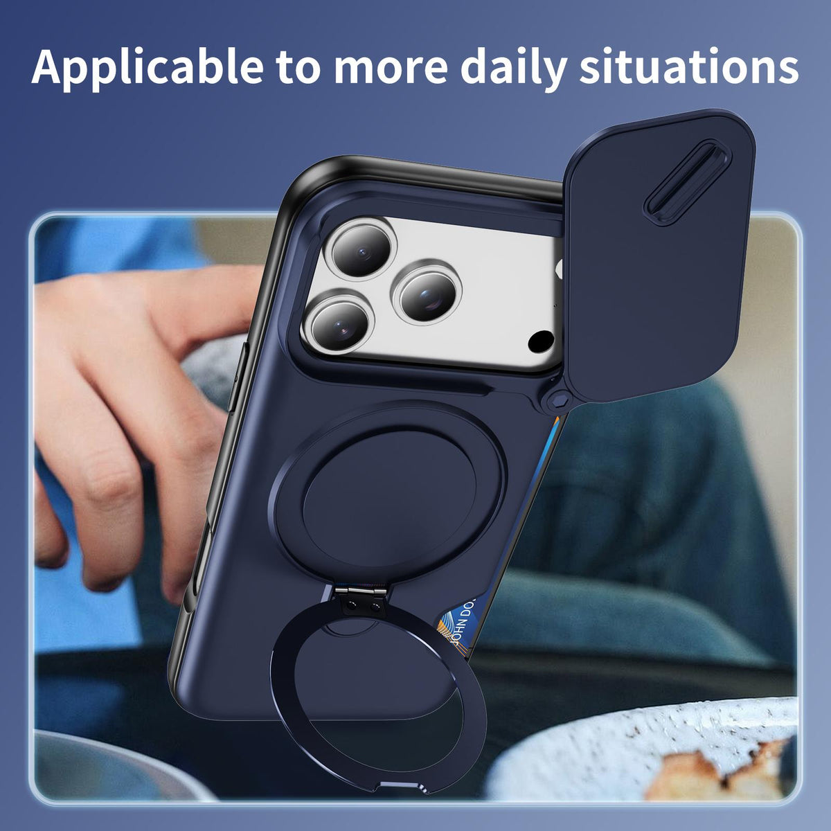 For iPhone 18 Pro Max Sliding Camshield Card Slot Magnetic Rotation Holder Phone Case - Royal Blue - EDA010205702A