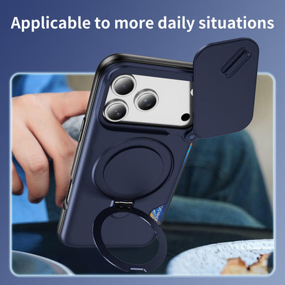 For iPhone 18 Pro Max Sliding Camshield Card Slot Magnetic Rotation Holder Phone Case - Royal Blue - EDA010205702A