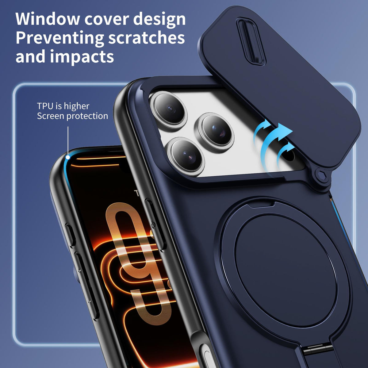 For iPhone 18 Pro Max Sliding Camshield Card Slot Magnetic Rotation Holder Phone Case - Royal Blue - EDA010205702A
