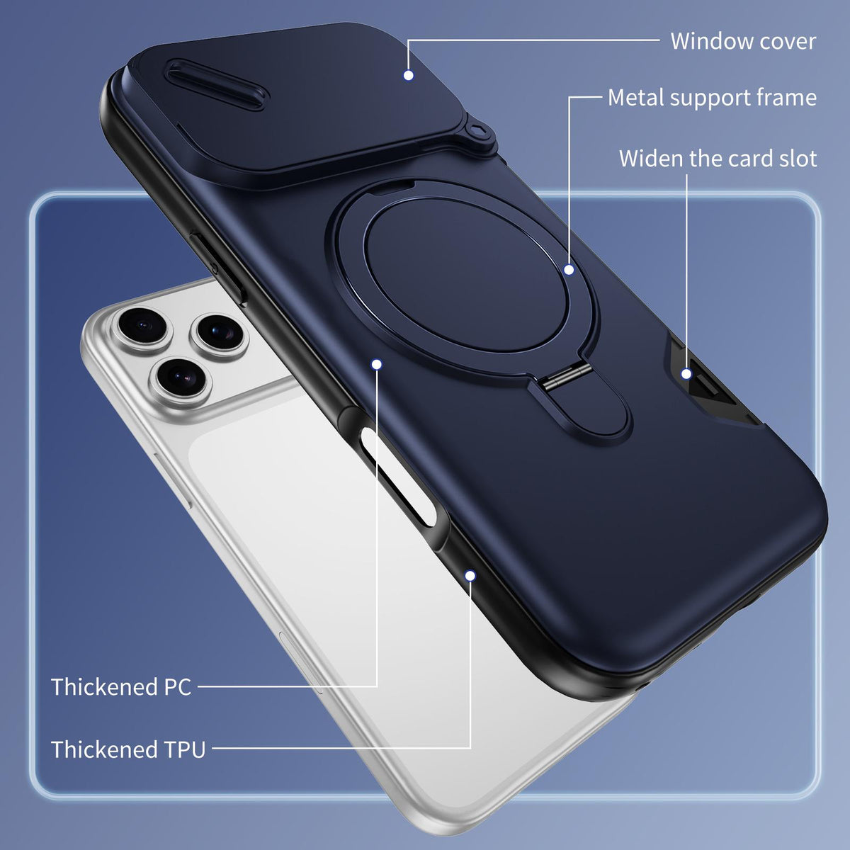 For iPhone 18 Pro Max Sliding Camshield Card Slot Magnetic Rotation Holder Phone Case - Royal Blue - EDA010205702A