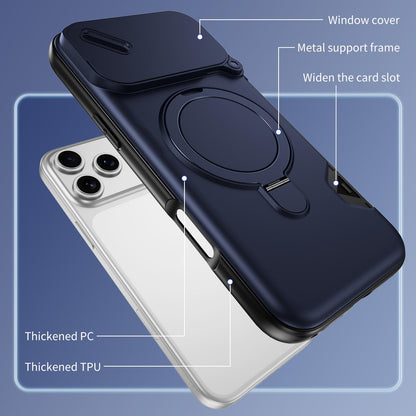 For iPhone 18 Pro Max Sliding Camshield Card Slot Magnetic Rotation Holder Phone Case - Royal Blue - EDA010205702A