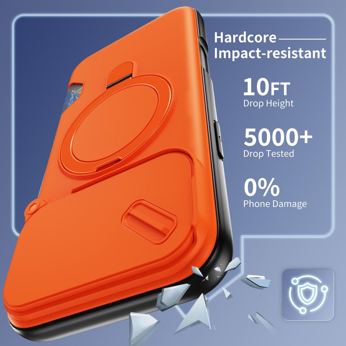 For iPhone 18 Pro Max Sliding Camshield Card Slot Magnetic Rotation Holder Phone Case - Orange - EDA010205702B