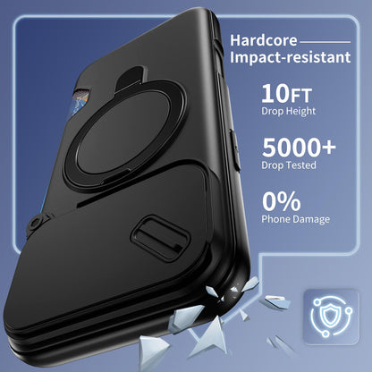 For iPhone 18 Pro Max Sliding Camshield Card Slot Magnetic Rotation Holder Phone Case - Black - EDA010205702C