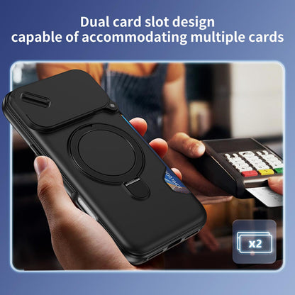 For iPhone 18 Pro Max Sliding Camshield Card Slot Magnetic Rotation Holder Phone Case - Black - EDA010205702C