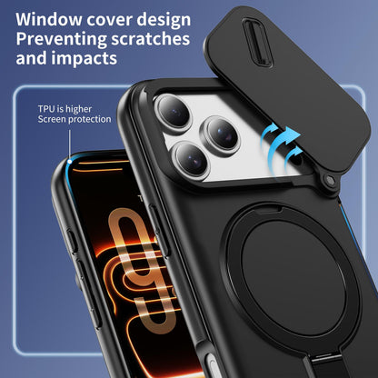 For iPhone 18 Pro Max Sliding Camshield Card Slot Magnetic Rotation Holder Phone Case - Black - EDA010205702C