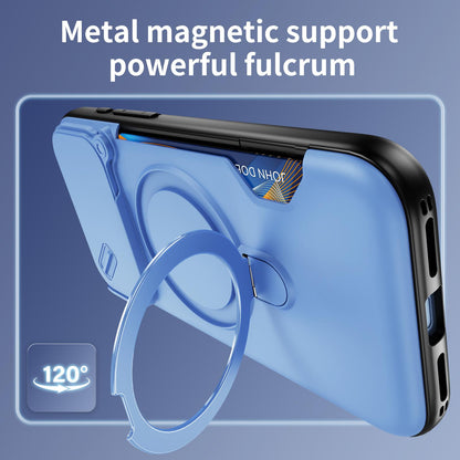 For iPhone 18 Pro Max Sliding Camshield Card Slot Magnetic Rotation Holder Phone Case - Light Blue - EDA010205702D