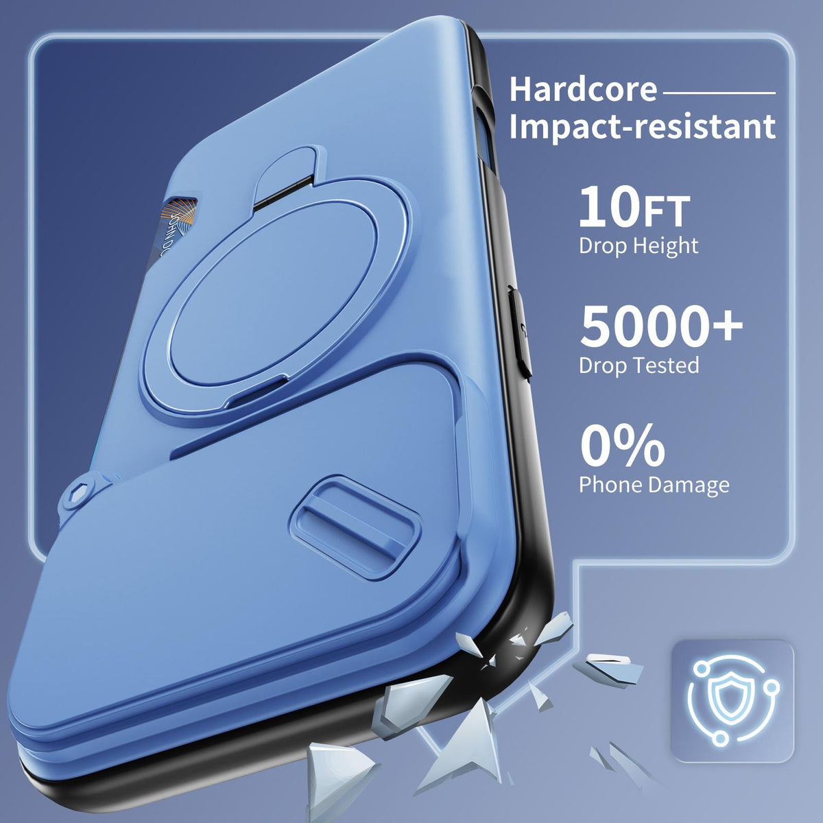 For iPhone 18 Pro Max Sliding Camshield Card Slot Magnetic Rotation Holder Phone Case - Light Blue - EDA010205702D