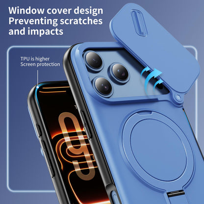 For iPhone 18 Pro Max Sliding Camshield Card Slot Magnetic Rotation Holder Phone Case - Light Blue - EDA010205702D