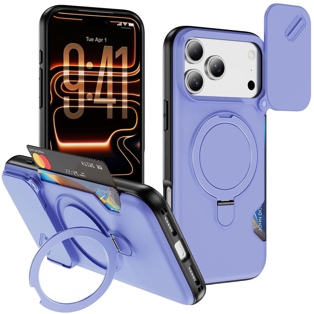 For iPhone 18 Pro Max Sliding Camshield Card Slot Magnetic Rotation Holder Phone Case - Light Purple - EDA010205702E
