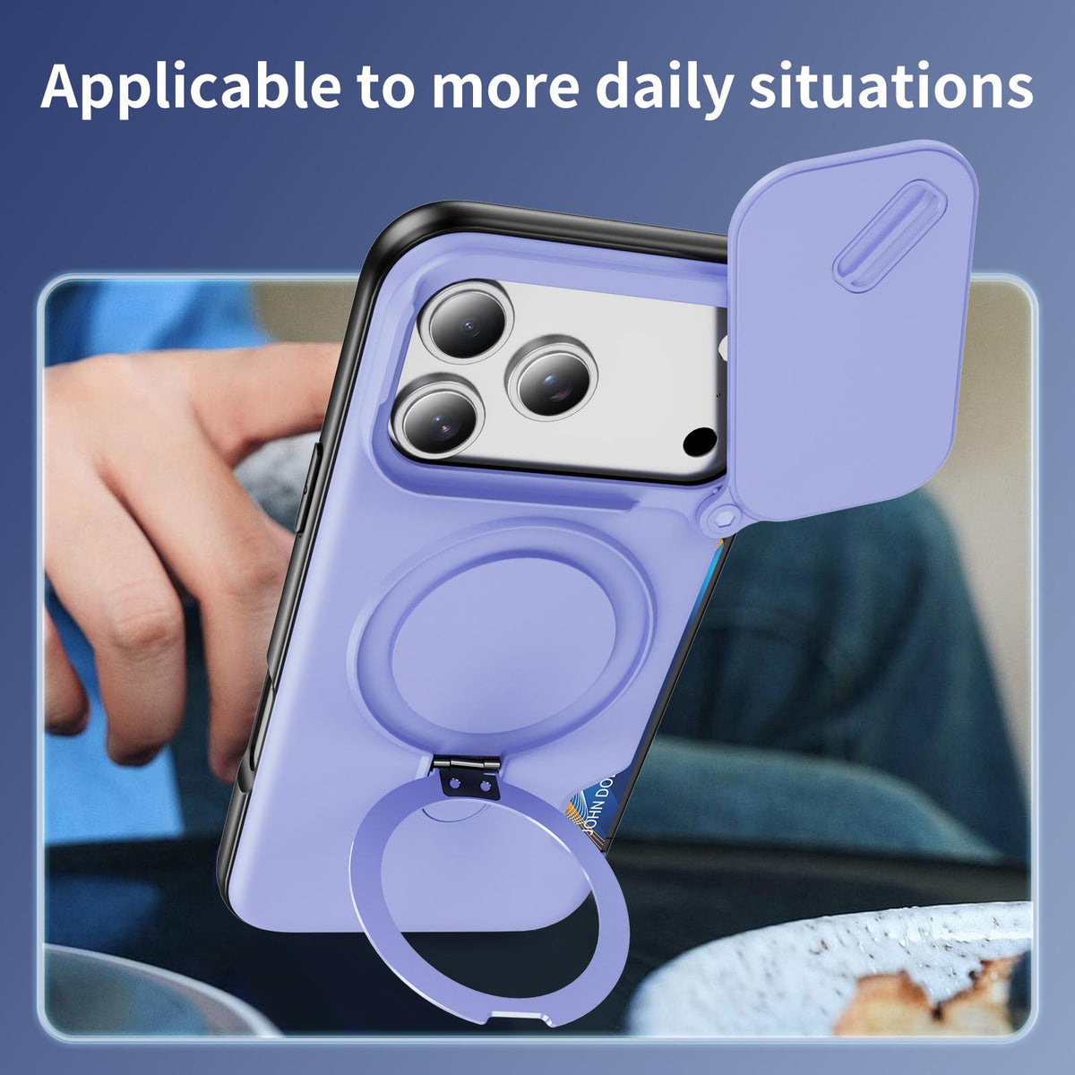 For iPhone 18 Pro Max Sliding Camshield Card Slot Magnetic Rotation Holder Phone Case - Light Purple - EDA010205702E