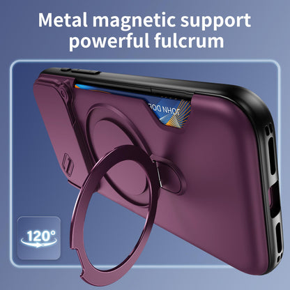 For iPhone 18 Pro Max Sliding Camshield Card Slot Magnetic Rotation Holder Phone Case - Dark Cherry - EDA010205702F