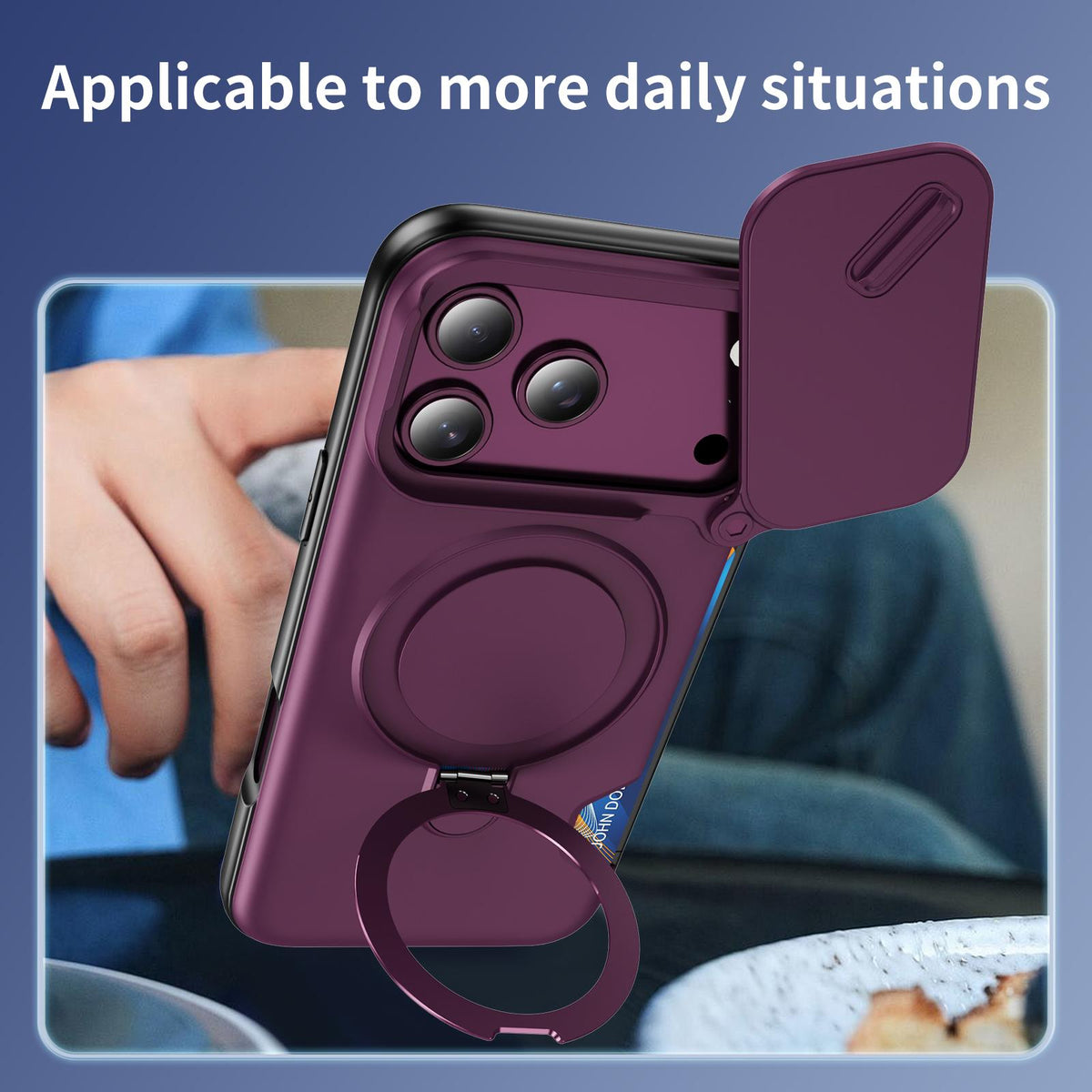 For iPhone 18 Pro Max Sliding Camshield Card Slot Magnetic Rotation Holder Phone Case - Dark Cherry - EDA010205702F