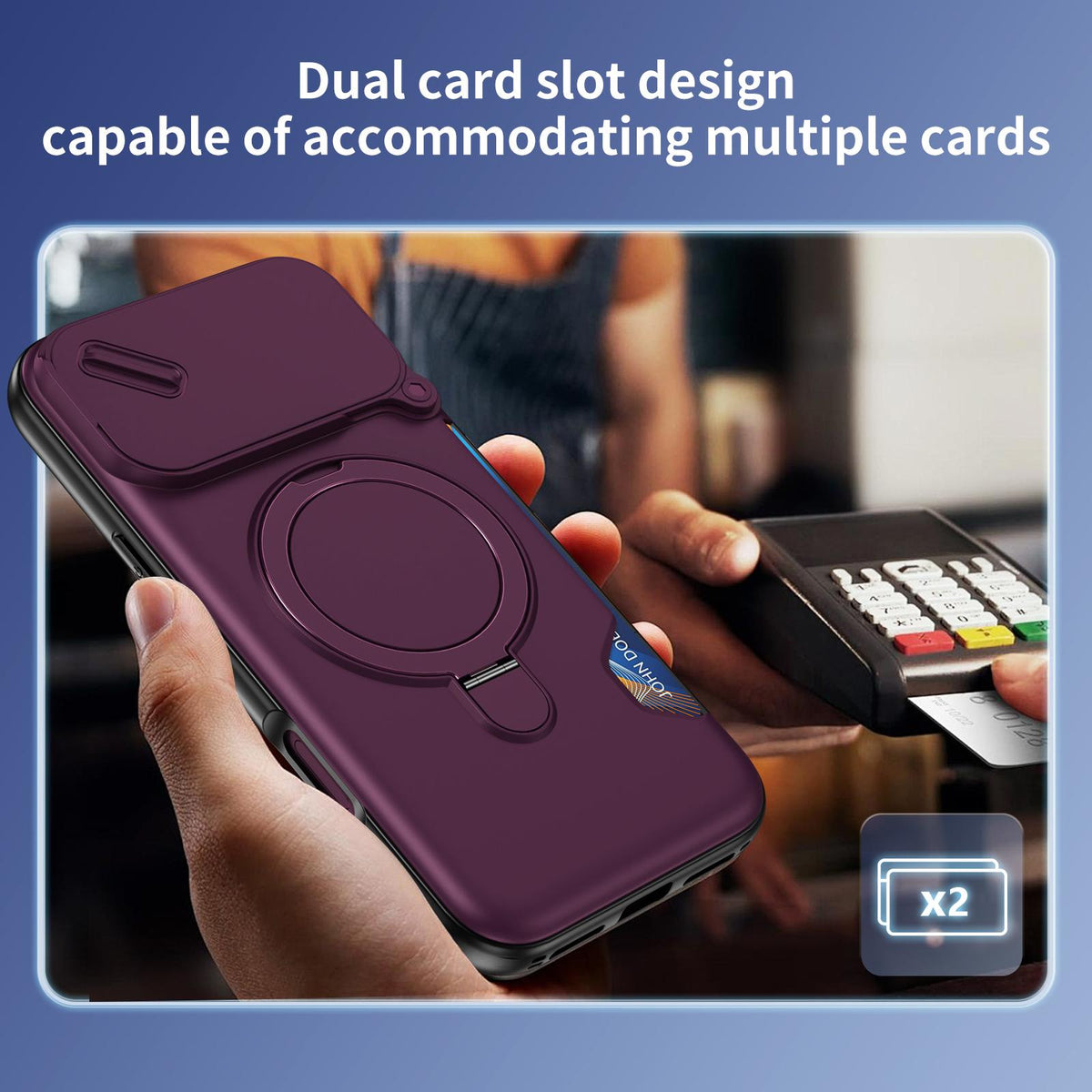 For iPhone 18 Pro Max Sliding Camshield Card Slot Magnetic Rotation Holder Phone Case - Dark Cherry - EDA010205702F