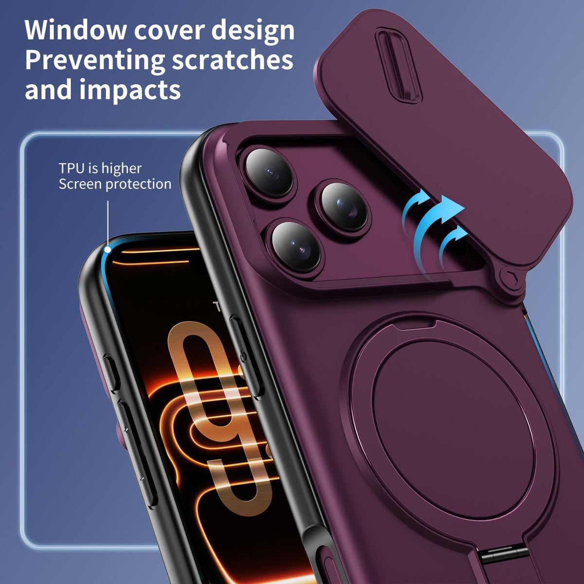 For iPhone 18 Pro Max Sliding Camshield Card Slot Magnetic Rotation Holder Phone Case - Dark Cherry - EDA010205702F